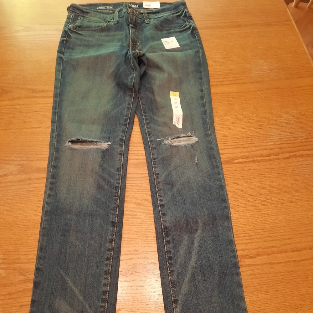 Sonoma Mens Blue Destructed Slim Straight Everyday Jeans Size 30x32